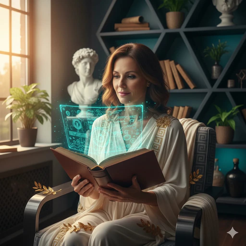 Mujer aprendiendo sobre menopausia